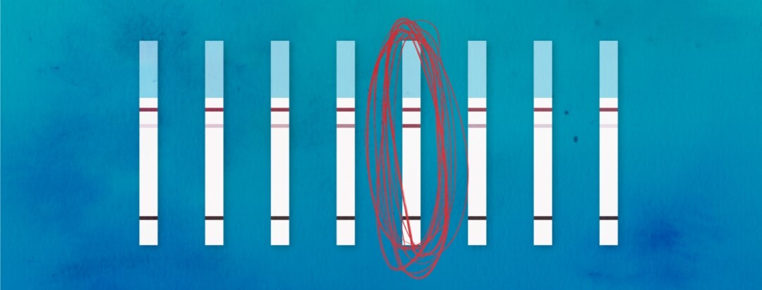 A series of progressing ovulation sticks, with the darkest one circled aggressively