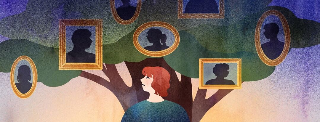 A woman looking at her family tree